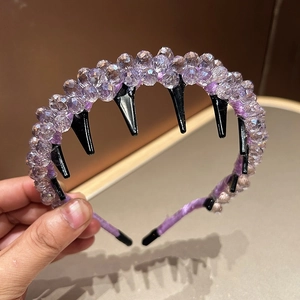 Elegant Light Luxury Purple Artificial Crystal Beaded Headband With Non-slip Comb Teeth For Women Fashion Hair Accessories