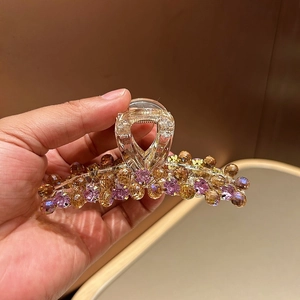 Grande pince à cheveux avec perles de cristal ambre et violet pour cheveux épais