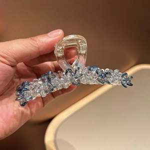 Pince à cheveux élégante avec paillettes bleues et cristaux pour coiffures relevées