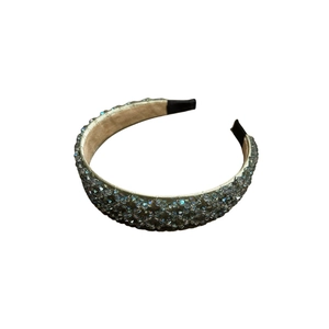 Sparkling crystal beaded wide headband with handmade grey-blue faux crystals for women