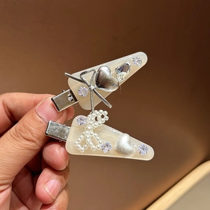 Pince À Cheveux Coréenne Douce Crème Bec De Canard Pour Femmes Nœud En Künstliche Perles Cœur Strass Épingle À Cheveux Esthétique Fée Accessoires
