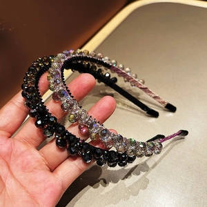Exquisite double-layer crystal headband set in black and iridescent French style beads