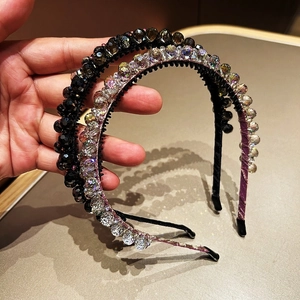 Exquisite double layer crystal beaded headbands with non-slip teeth for women fashion