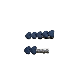 Denim blue heart hair clips set with sparkling rhinestones for sweet hair styling