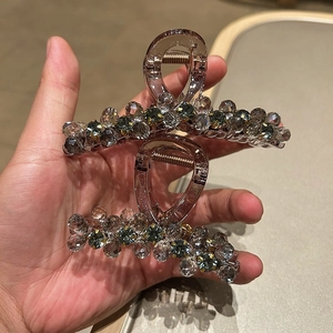 Elegant Handmade Acrylic Grey Crystal Rhinestone Hair Claw Clip Strong Hold Shark Clip For Women Hair Styling Accessories