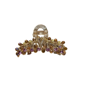 Grande pince à cheveux crabe avec perles de cristal violettes et ambrées pour femmes