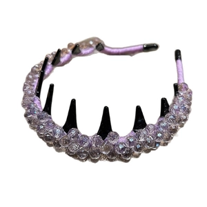 Gothic punk purple crystal headband with black spikes for women luxury hair accessory