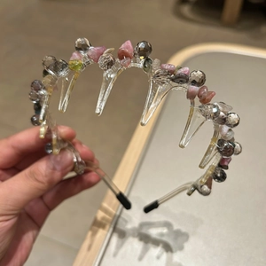 Elegant crystal headband with colorful natural stones and non-slip teeth for women