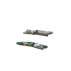 Lot de barrettes luxueuses avec strass verts, cristaux étincelants et perles fines