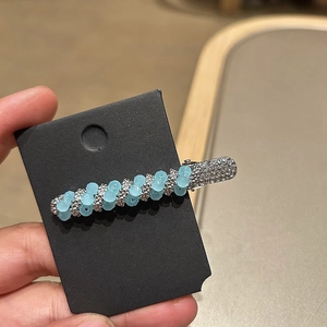 Handmade Blue Crystal Hair Clip Light Luxury Elegant Rhinestone Side Clip Fairy Aesthetic Duckbill Clip For Women Jewelry