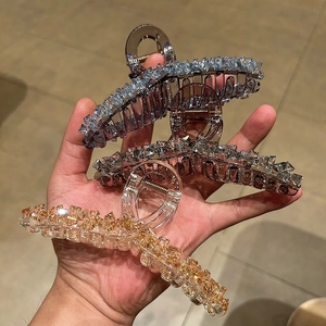 Large Elegant Crystal Hair Claw Clip Rhinestone Resin Shark Clip For Women Thick Hair Styling Accessories Luxury Hair Clip