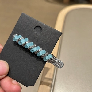 Handmade light blue crystal hair clip with silver rhinestone beads for women styling