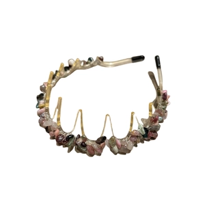 Non-slip natural stone wavy headband with colorful crystal chips for women hair styling