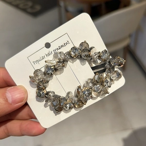 Elegant handmade crystal beaded hair clip with gray sparkling cloud-shaped crystals