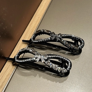 Elegant Black Resin Rhinestone Hair Clip Infinity Symbol Bow Banana Clip For Women Korean Style Hair Accessories