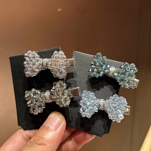 Rhinestone Bowknot Hair Clip Handmade Crystal Beaded Duckbill Clip Fairy Style Sparkling Side Clip Hair Accessories For Women