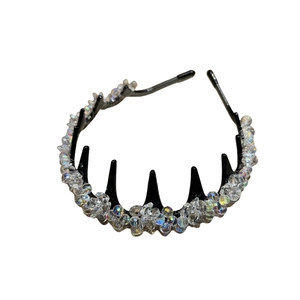 Elegant anti-slip headband with crystal beads and high crown design for women