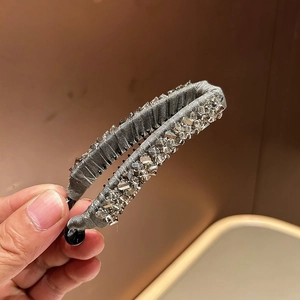 Elegant banana hair clip with crystals and dark grey ribbon for ponytail styling