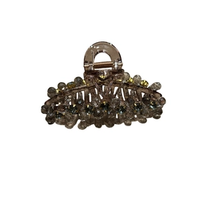 Premium handmade grey crystal shark hair claw clip with beads for thin hair on white background