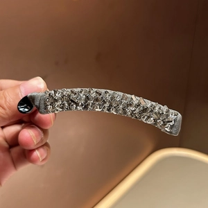 Sparkling grey crystal banana hair clip with elegant fabric base for ponytail
