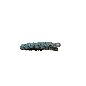 Handmade light luxury hair clip with light blue crystals and sparkling rhinestones