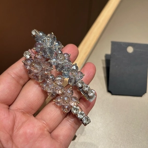 Floral crystal duckbill hair clips in grey-blue and lavender purple beaded design