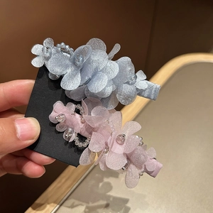 Barrettes à fleurs en maille de cristal élégantes rose et bleu pour coiffures de femmes
