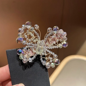Handmade Crystal Butterfly Hair Clip Vintage Champagne Rhinestone Tassel Side Clip Wedding Party Hair Jewelry For Women