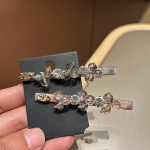 Korean Crystal Flower Hair Clips For Women Luxury Rhinestone Satin Fabric Duckbill Side Bang Clips Elegant Hair Accessories