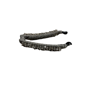 Elegant grey fabric banana clip with crystal rhinestones for ponytail hairstyling