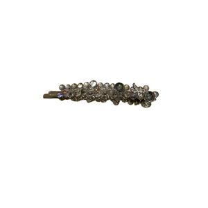 Exquisite handmade crystal beaded hair clip with light blue accents on metal base