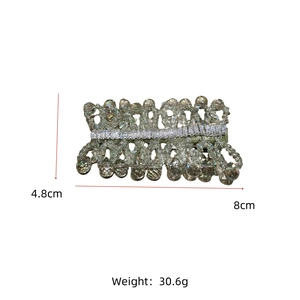 Detailed view of handmade crystal hair clip showing dimensions of 8cm by 4.8cm