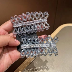 Korean Style Crystal Zircon Hand-Woven Hair Clip Elegant Geometric Rhinestone Duckbill Clip Hair Accessory For Women