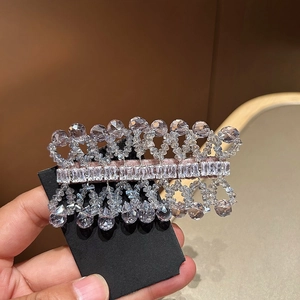 Exquisite hand-woven crystal hair clip with shimmering cubic zirconia and alloy base