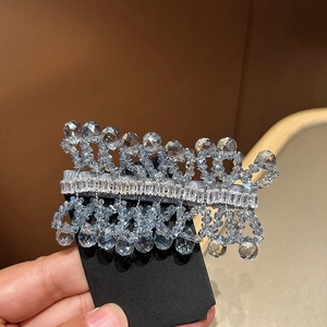 Elegant light blue crystal beaded hair clip with zircon fringe and handmade craftsmanship