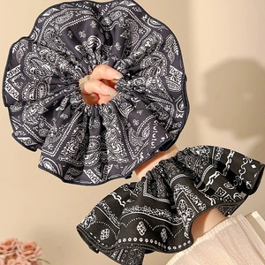 Set of two navy blue bandana paisley oversized scrunchies in retro hair tie style