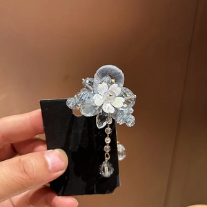 Pince à Cheveux de Luxe Coréenne en Cristal Fleur Avec Gland Élégante Petite Pince Requin Bijoux de Cheveux pour Femmes