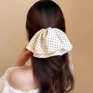 French Vintage Polka Dot Bow Hair Clip Satin Large Bowknot Ponytail Claw Clip Aesthetic Hair Accessories For Women Girls
