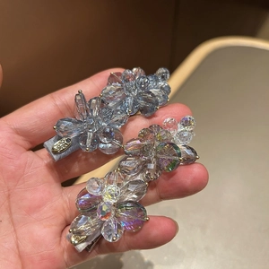 Luxury Crystal Flower Duckbill Hair Clip Sweet Rhinestone Handmade Floral Side Hair Accessory For Women Party Decorative