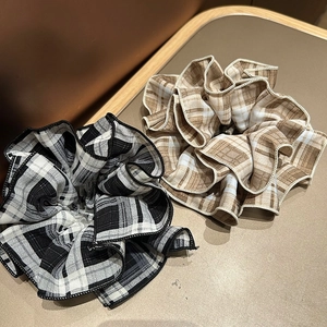 Korean Style Oversized Plaid Fabric Scrunchies Ruffled Hair Ties For Women Girlish Sweet Elastic Hair Bands Accessory