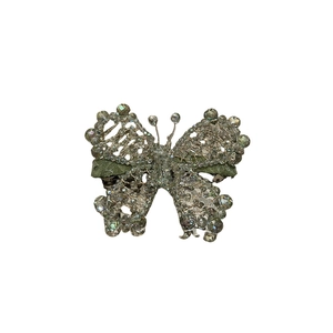 Exquisite handmade beaded crystal butterfly hair clip with green silk leaf detail