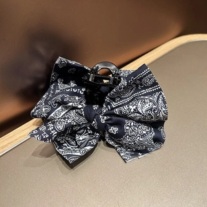 Navy blue paisley bow claw clip with vintage print for women hair styling