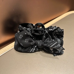 Korean style black bandana paisley bow hair claw clip with large butterfly design