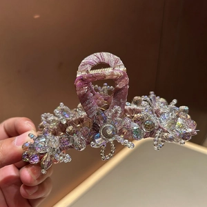 Grande Pince à Cheveux Fleur en Cristal Élégante Recouverte de Tissu Satiné pour Femmes Accessoires de Cheveux Style Coréen