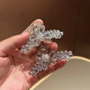 Pince à Cheveux Fleur en Cristal Artificiel Élégante pour Femme Accessoires Cheveux en Strass Tissés à la Main pour Fête