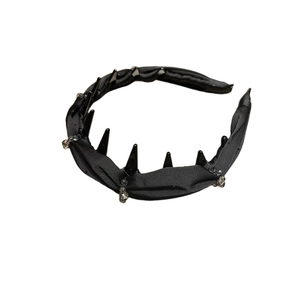 Gothic black satin headband with decorative spikes and sparkling crystal bead charms