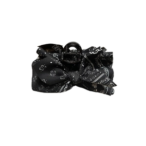 Retro black bandana print bow hair claw clip with large butterfly design for women