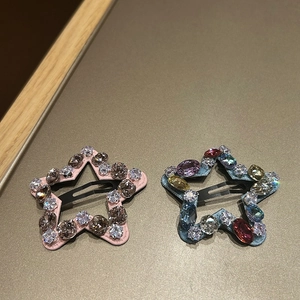 Sparkling star-shaped rhinestone BB hair clips with colorful crystals and metal alloy base