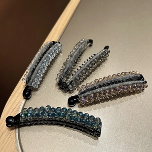 Korean Style Artificial Crystal Banana Clip Mesh Beaded Vertical Ponytail Holder Fashion Hair Accessories For Women