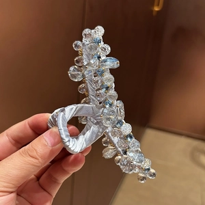 Elegante pinza per capelli grande stile coreano con cristalli blu e finitura satinata